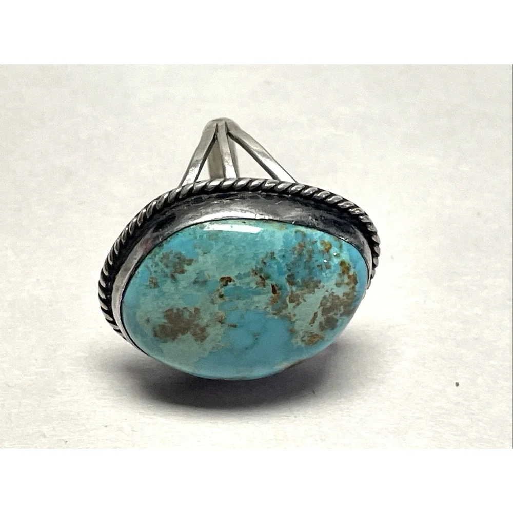 Vintage Navajo Turquoise 925 Sterling Silver Large Statement Ring Size 7.25 10g